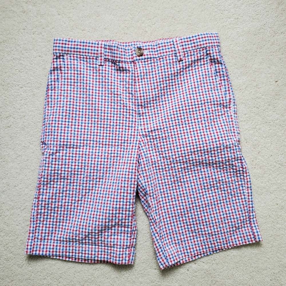 SOLD Vineyard Vines Boys Red, White And Blue Gingham Seersucker Shorts sz14 - Picture 1 of 16